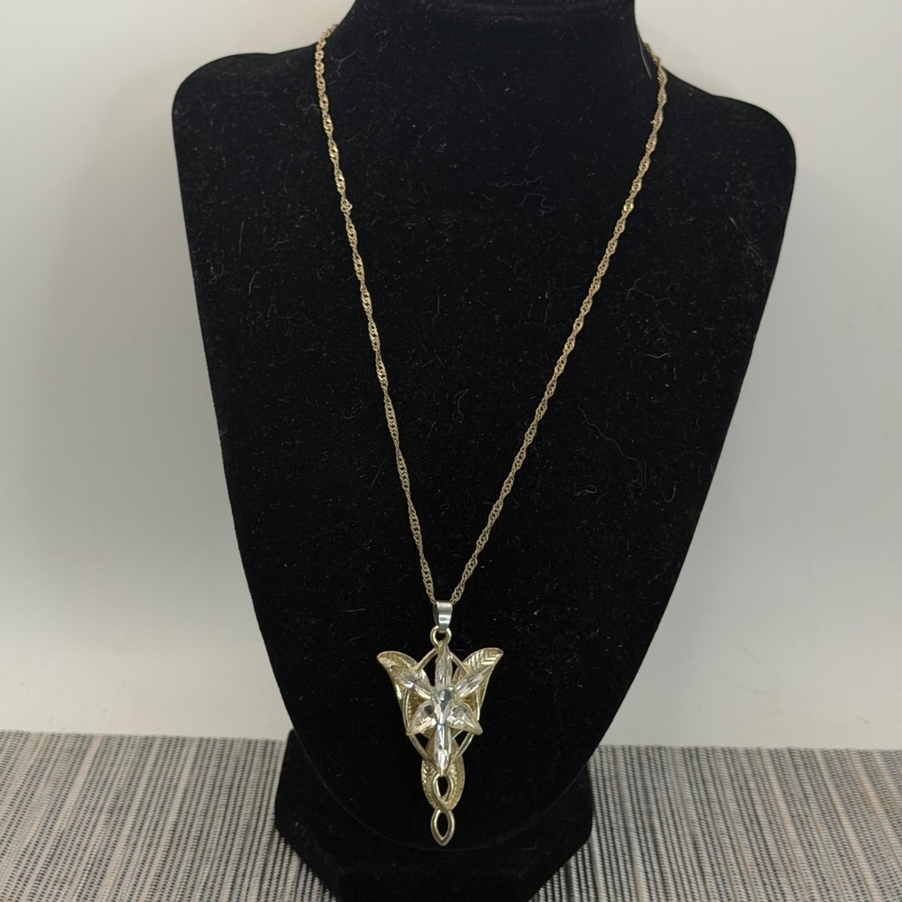 LOTR Arwen Evenstar Necklace Gold Tone Crystal Elven Fantasy Pendant 22 In